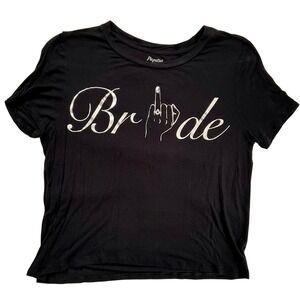 Papaya Womens Bride Graphic Tee Black Silver Foil Sassy Bachelorette T-Shirt L